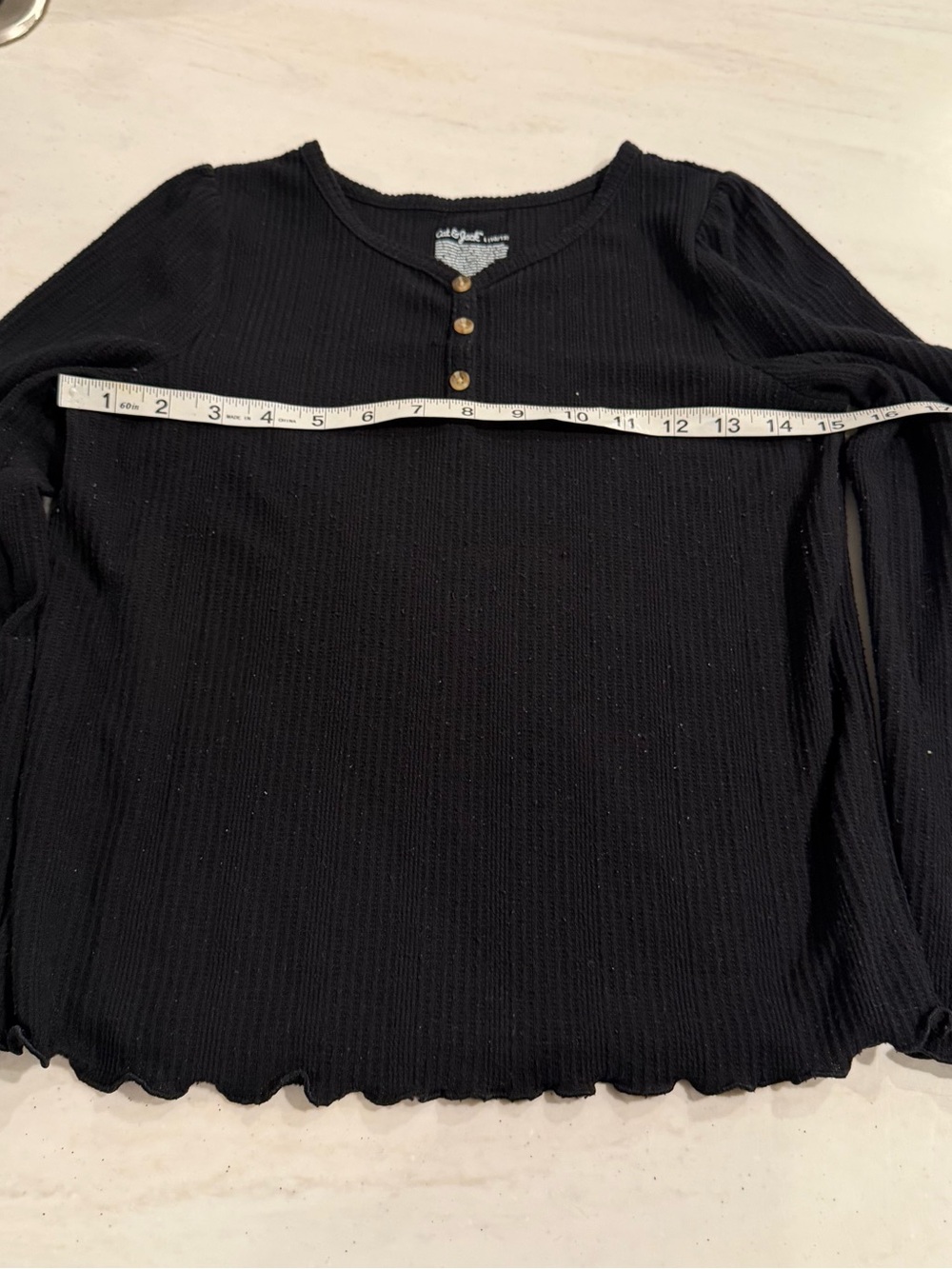 Cat & Jack Black Ribbed Long Sleeve Henley Top with Button Placket